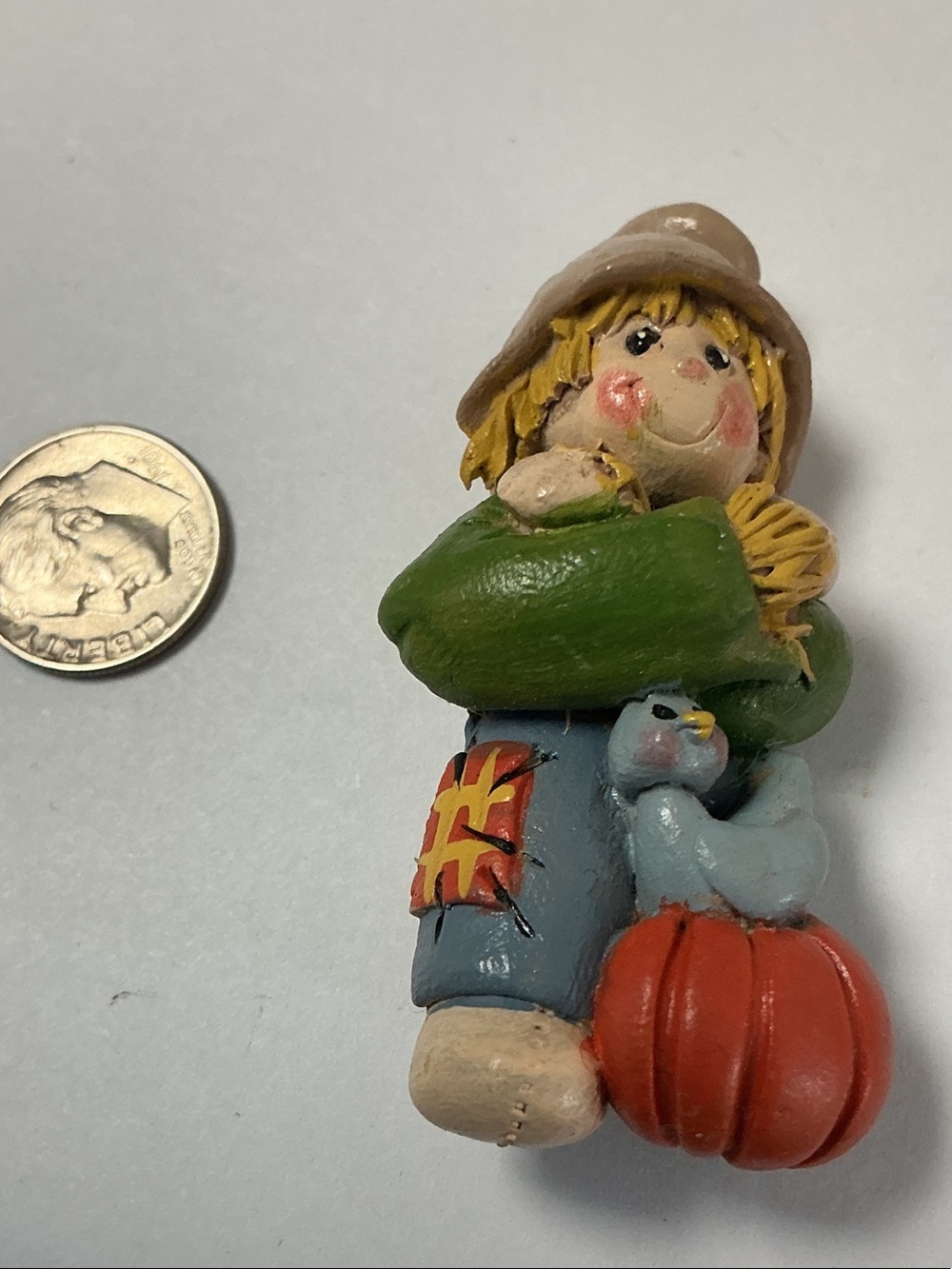 Small Autumn Harvest Scarecrow Figurine Pin Brooch 2.5”